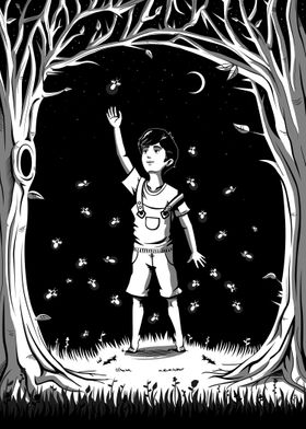 The boy among fireflies