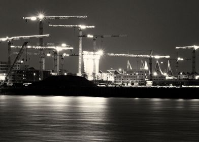 Construction site by night