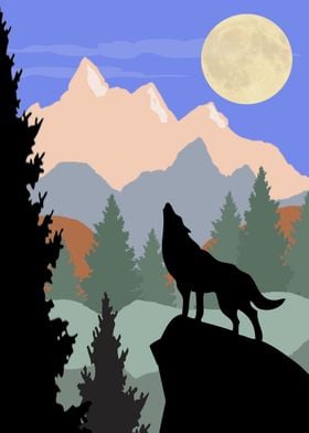 Mountain Scene Wolf