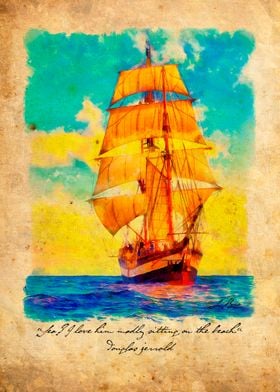 Vintage ship with sails