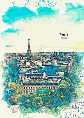 Paris France Water Color