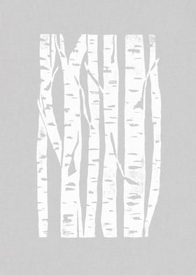 Woodcut Birches Grey