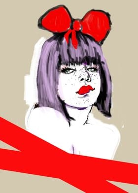Girl with red ribbon