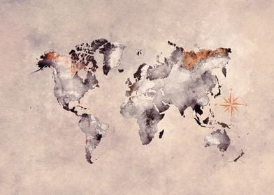 world map brown grey