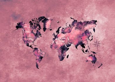 world map pink coral