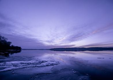 Frozen river in twilight