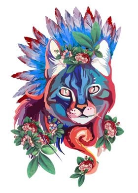 Cat watercolor flowers