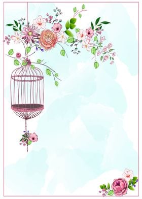 Flowers and bird cage