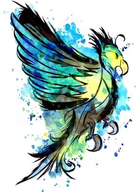Blue Watercolor Parrot