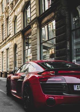 Red Audi R8 Back View