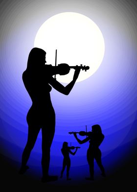 3 Violinists in moonlight