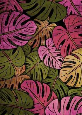 Grunge Monstera Leaves