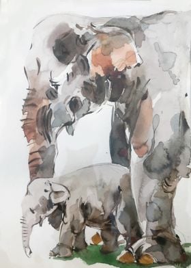 watercolor with elephant