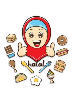 happy girl with halal food
