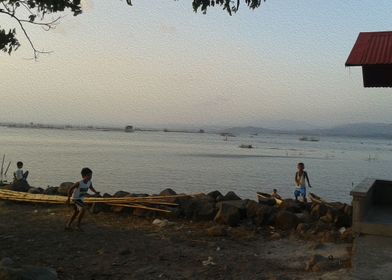 Kids at shore playing
