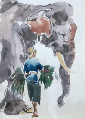 Watercolor with elephant