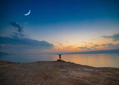 Dead Sea Sunset Moon