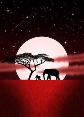 Elephants over the moon 