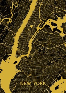 New York map closeup gold