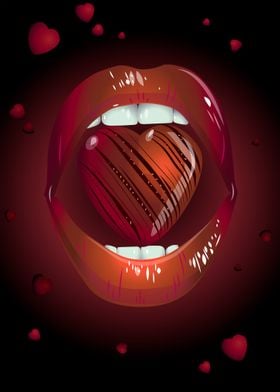 lips with chocolate heart