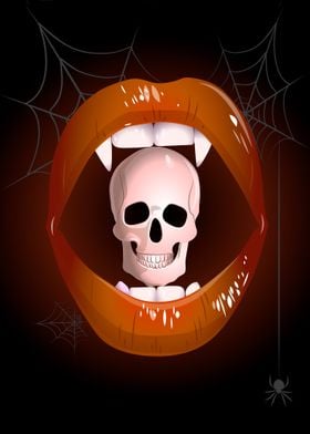 lips with skull and spider