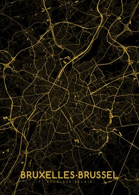 Bruxelles Brussel map gold