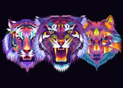 Colorful tigers and wolves