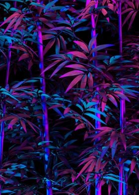 Tropical neon bamboo leave