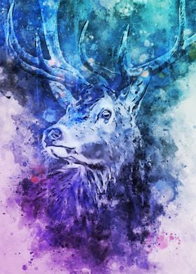 Pink and Blue Light Deer