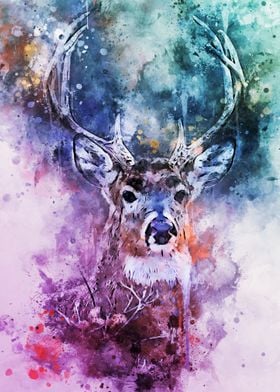 Pink and Blue Light Deer