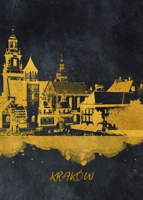 Krakow skyline gold black 