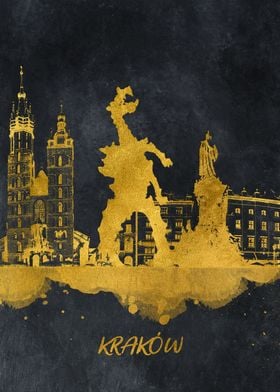 Krakow skyline gold black 