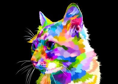 colorful cat looking side