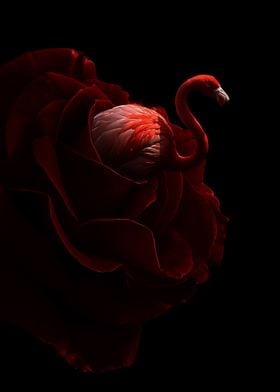 flamingo red rose art 