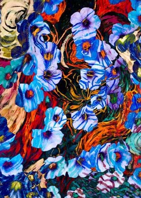 floral mottled indigo art