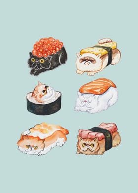 Sushi Cat Watercolor