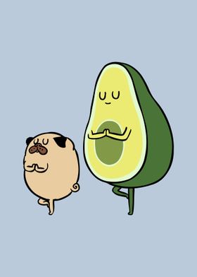 Pug and Avocado Yoga
