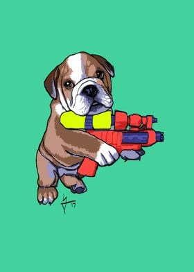 Bulldog with Watergun