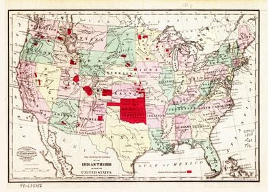 1650 US Map Indian Tribes & Linguistic Stocks Native American Historical Poster 