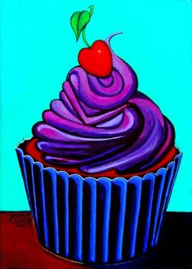 Purple Cupcake With Cherry