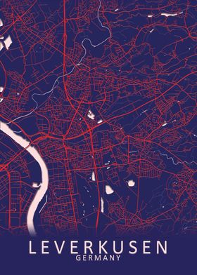 Leverkusen Germany Map Poster Art Print By City Map Art Prints Displate