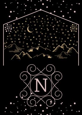 Starry Night Monogram N