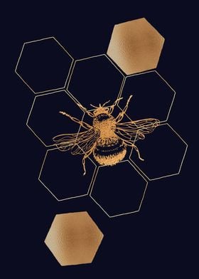 Gold Navy bee geometric