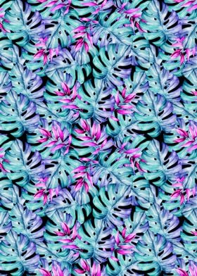 Blue Pink Tropical Leaves