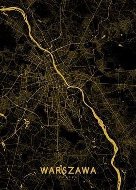 Warszawa map gold