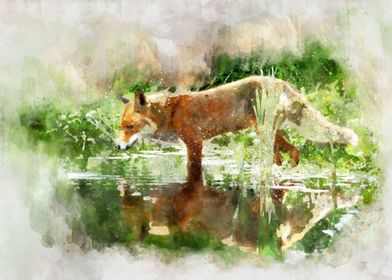 Watercolor Fox Painting