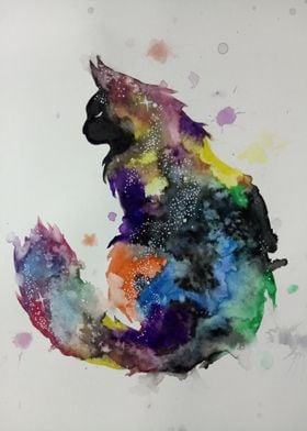 cat galaxy watercolor