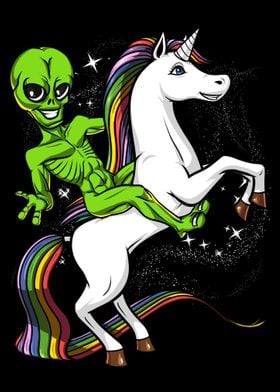 Space Alien Riding Unicorn