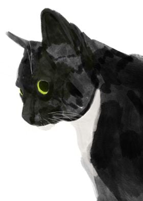 Watercolor Tuxedo Cat