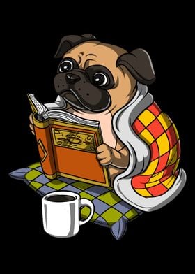 Pug Dog Book Reading Lover